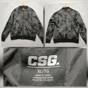 CSG Men's XL Black Gray Camo Bomber Jacket Zip Up Lightweight Casual Streetwear